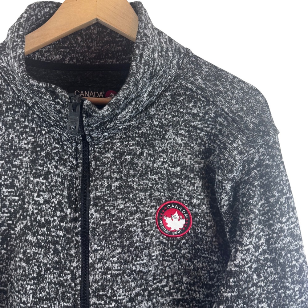 Canada Weather Gear Sweater Jacket Mens L Black White Marled Full Zip Mock Neck‎